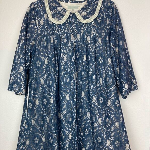 By Stella retro lace coquette evening coat w/ pearl edged collar& pockets, lined - Picture 5 of 13